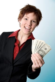 woman in black jacket showing some cash