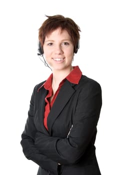 cute girl customer service rep on white background
