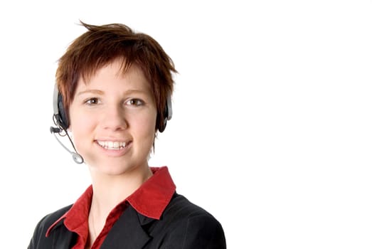 customer service rep with headset and smiling