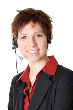 woman in black jacket with heaset on her head