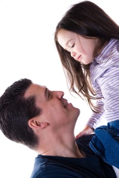 father and daughter love and on white