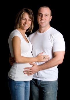 woman and man in white looking at camera