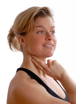 cute blond woman checking her pulse