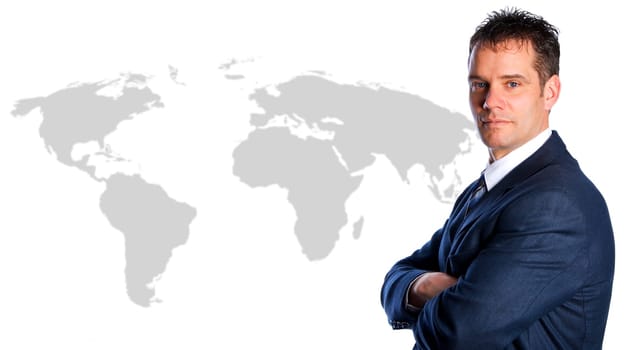 Businessman International on a world map isolated