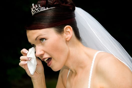 White Bride at her wedding posing with veil