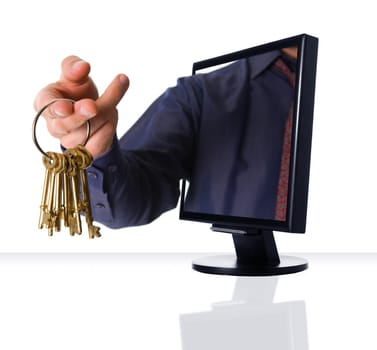 a computer flat screen monitor with golden keys