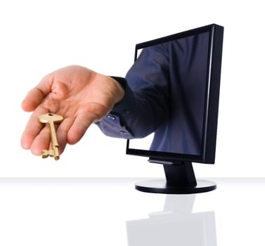 a computer flat screen monitor iwith a gold key