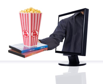 a computer flat screen monitor selling movies