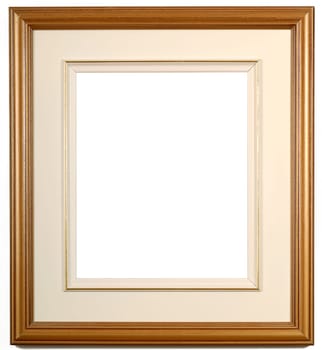 wooden blank picture frame on a white wall