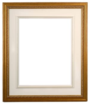 isolated picture frame of wood and gold with matte