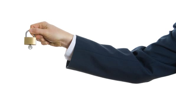 hand handing over a golden lock for security