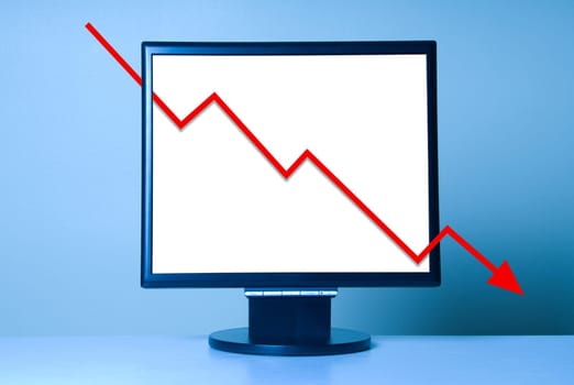 Economic Crisis shown with a red arrow graph on monitor