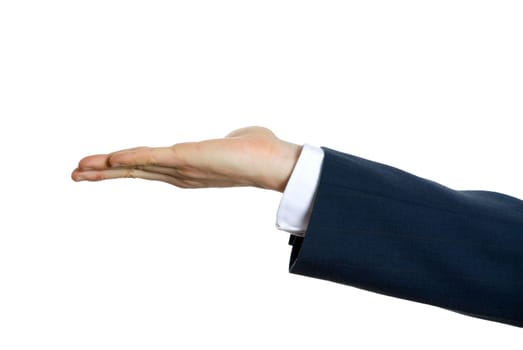 male hand palm up on white background
