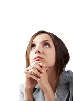 Portrait of a young woman looking up
