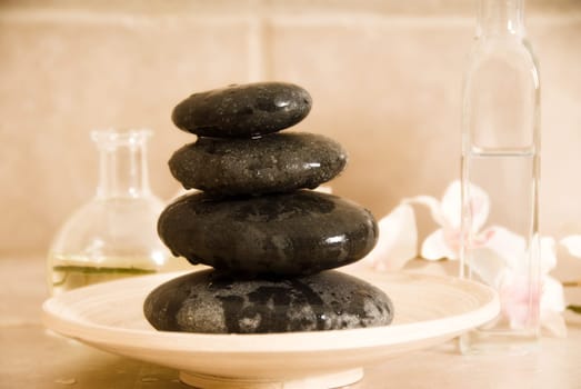 spa products with lastone stones and oil
