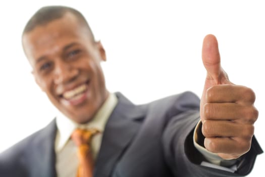 Photo of males hand showing that everything is okay with man at background