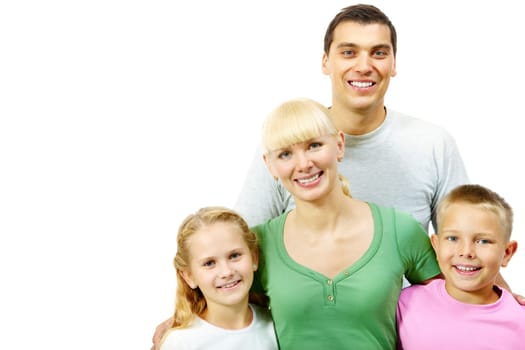 Portrait of happy smiling family on a white background