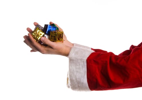 Santa clause giving away some small presents