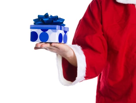 Santa clause holding a box gift in his hand