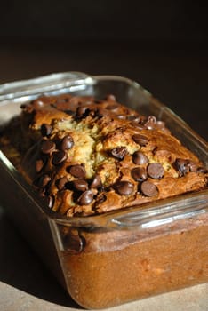 cooking a banana bread with chocolate chips