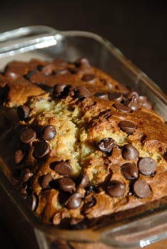 baking a lovely banana bread cake with chocolate
