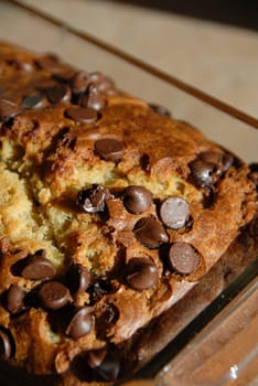 closeup of a nice banana bread with some chocolate