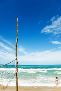 tropical beach in panama with a volley ball net