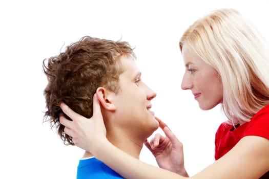 Loving couple looking at each other with smiles