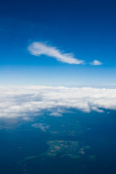 high in the clouds in a plane