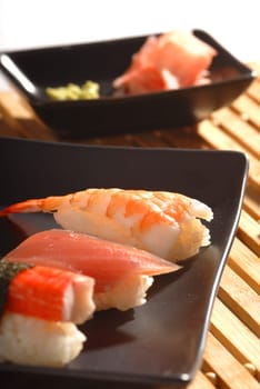 vertical sushi on a plate