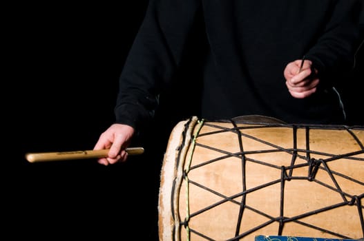 one musician playing drums in a studio