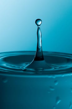 glass of pure water in a blue tone