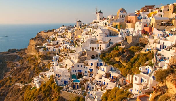 Santorini Island in greek greece village on cliff