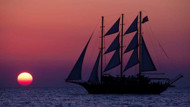 Sunset colors over the ocean sea sail boat