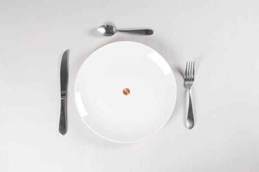 Hungry for Money with white plate isolated