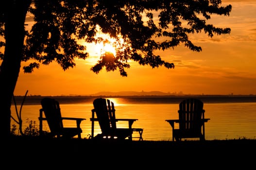 watching a sunset on the calm water