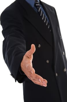 business man giving a hand shake on white