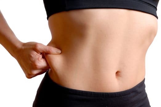 sybol of weight loss with a woman pinching her fat