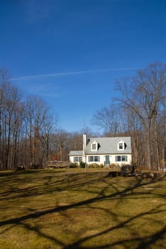 Home in the country with woods and grass