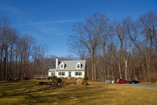 county house in the nature with lots of woods
