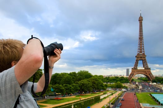 Eiffel Tower in Paris in the clouds