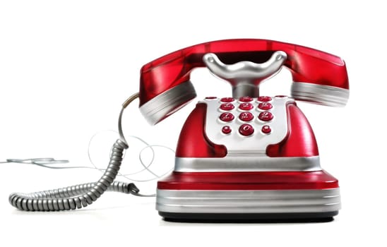 this is a red phone on a white background