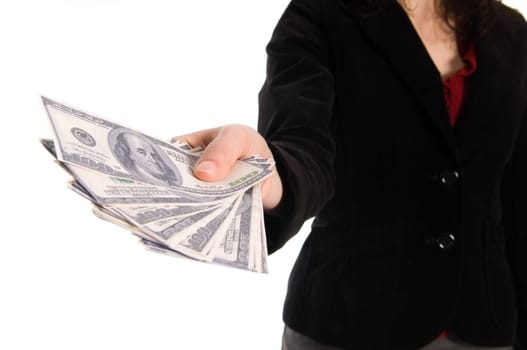 business woman holding some serious cash in her hands