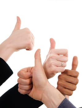 business people with their thumbs up in support