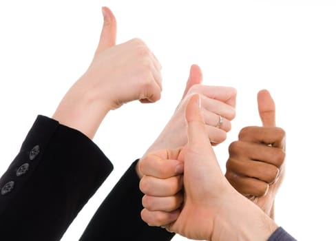 business people with their thumbs up in support