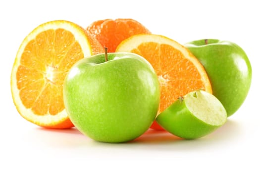 Composition with apples and oranges isolated on white