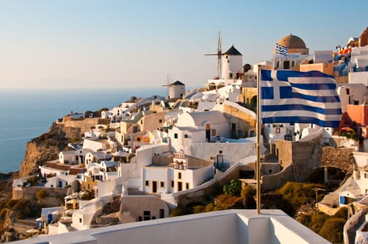 Santorini Island in greek greece village on cliff