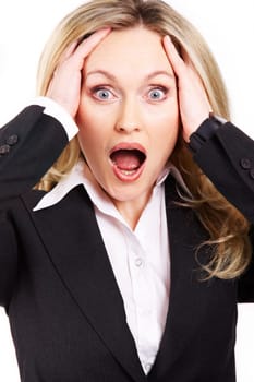 Portrait of bossy businesswoman screaming