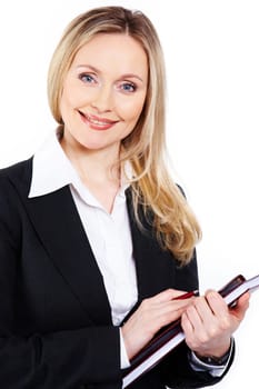 Portrait of attractive business lady looking at camera