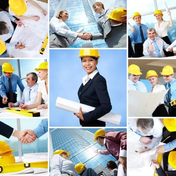 Collage of business teams and leader working in architecture